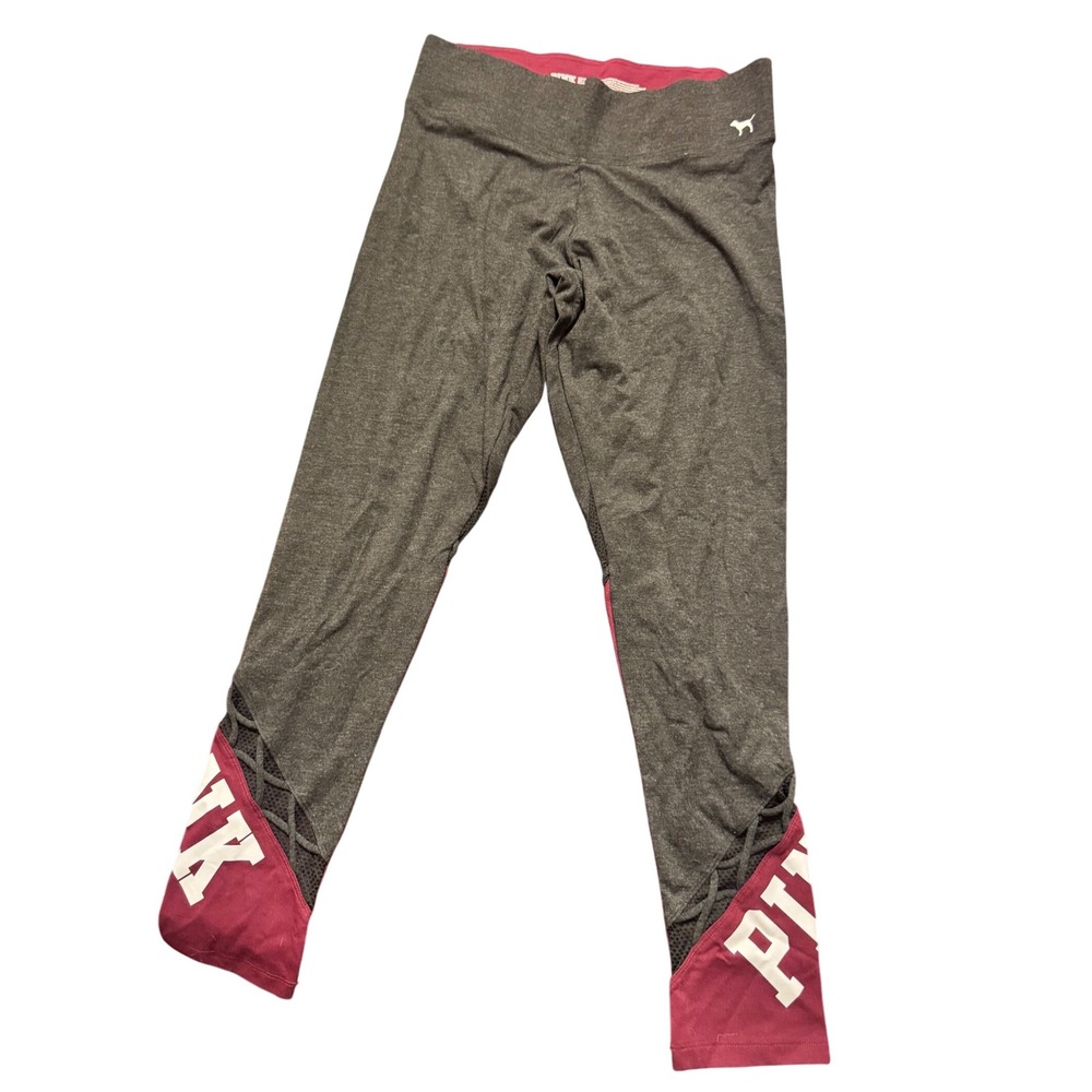 PINK by Victoria Secret Gray Pink Lattice Leggings Capris Yoga Athleisure Women‎